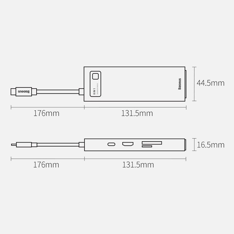 هاب 8 پورت Type-C باسئوس Metal Gleam Series CAHUB-CV0G