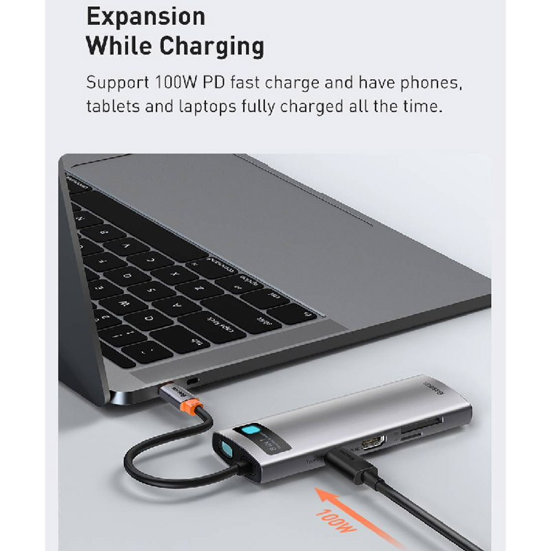 هاب 8 پورت Type-C باسئوس Metal Gleam Series CAHUB-CV0G