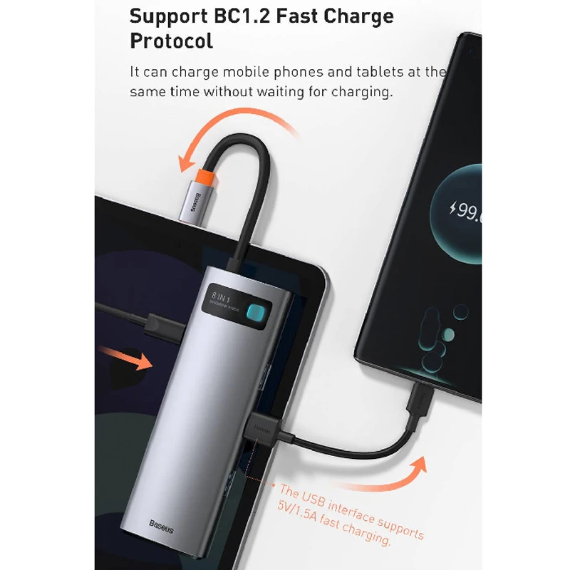 هاب 8 پورت Type-C باسئوس Metal Gleam Series CAHUB-CV0G