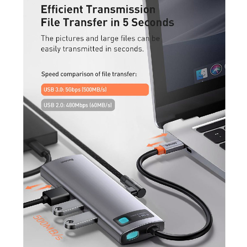 هاب 8 پورت Type-C باسئوس Metal Gleam Series CAHUB-CV0G