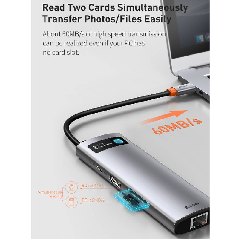 هاب 8 پورت Type-C باسئوس Metal Gleam Series CAHUB-CV0G