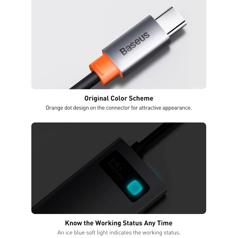 هاب 6 پورت Type-C باسئوس Metal Gleam Series CAHUB-CW0G