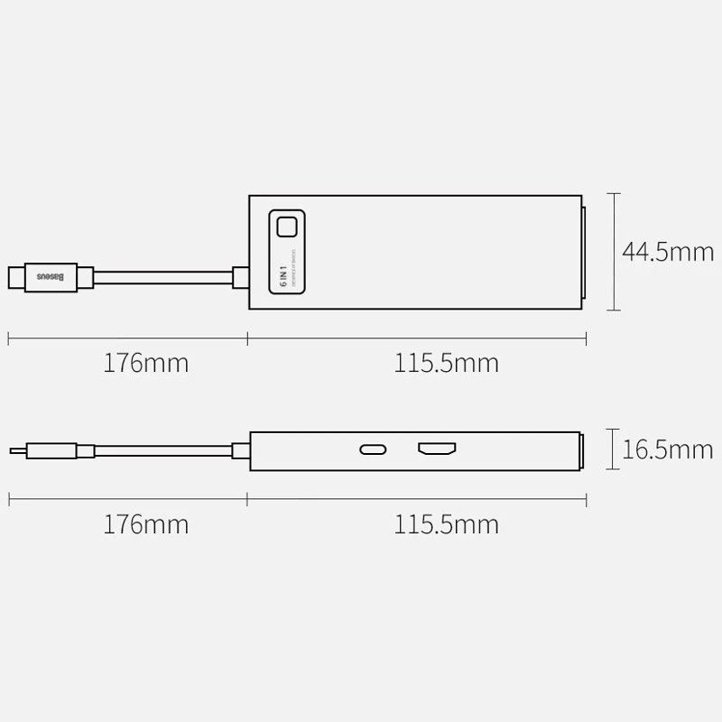 هاب 6 پورت Type-C باسئوس Metal Gleam Series CAHUB-CW0G