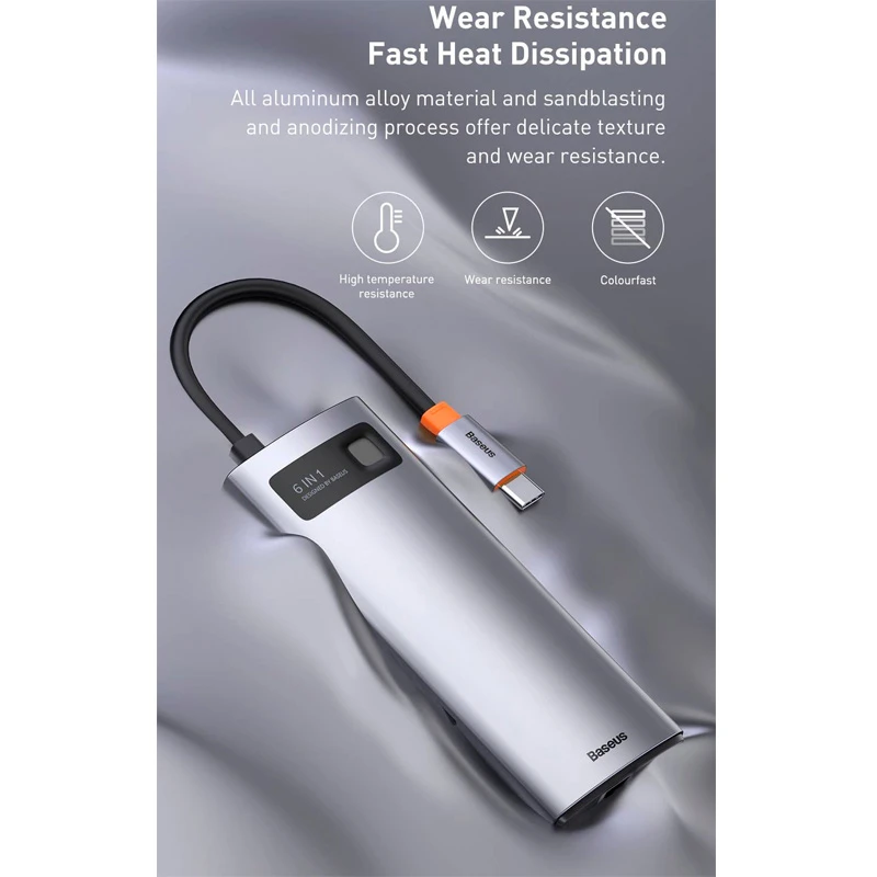 هاب 6 پورت Type-C باسئوس Metal Gleam Series CAHUB-CW0G