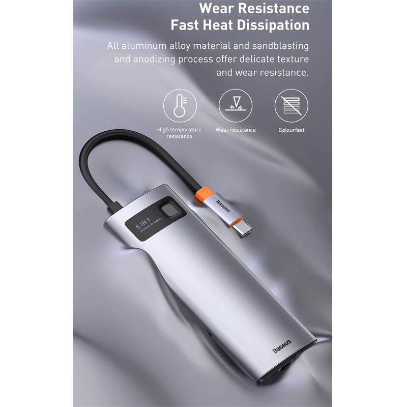 هاب 6 پورت Type-C باسئوس Metal Gleam Series CAHUB-CW0G