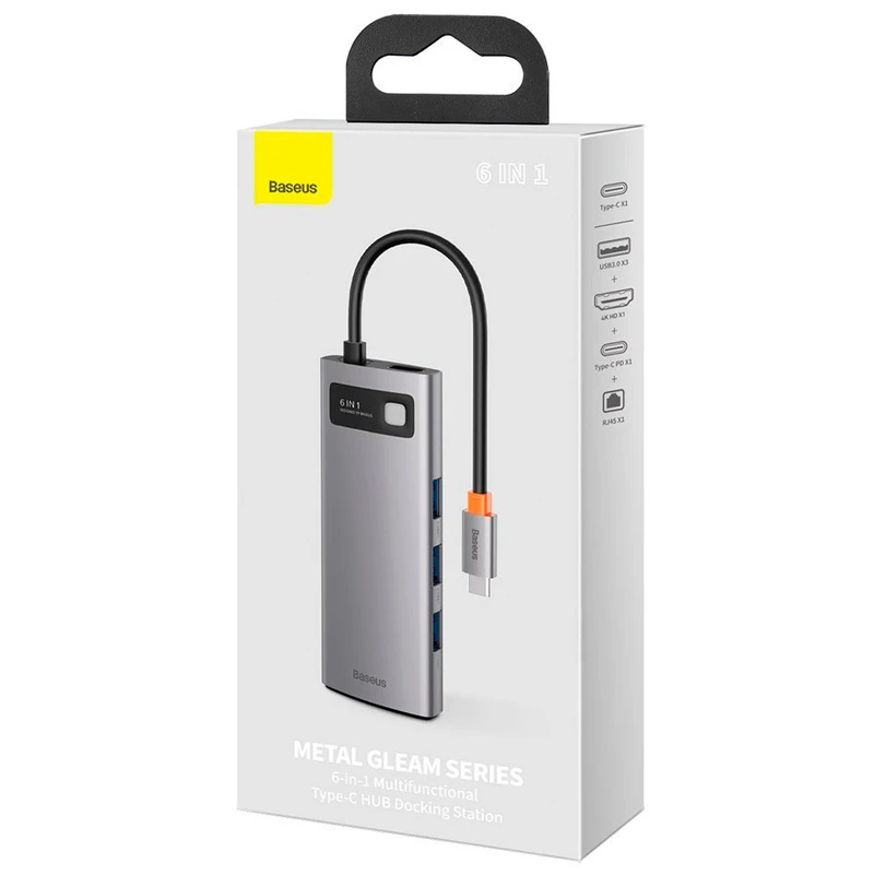 هاب 6 پورت Type-C باسئوس Metal Gleam Series CAHUB-CW0G