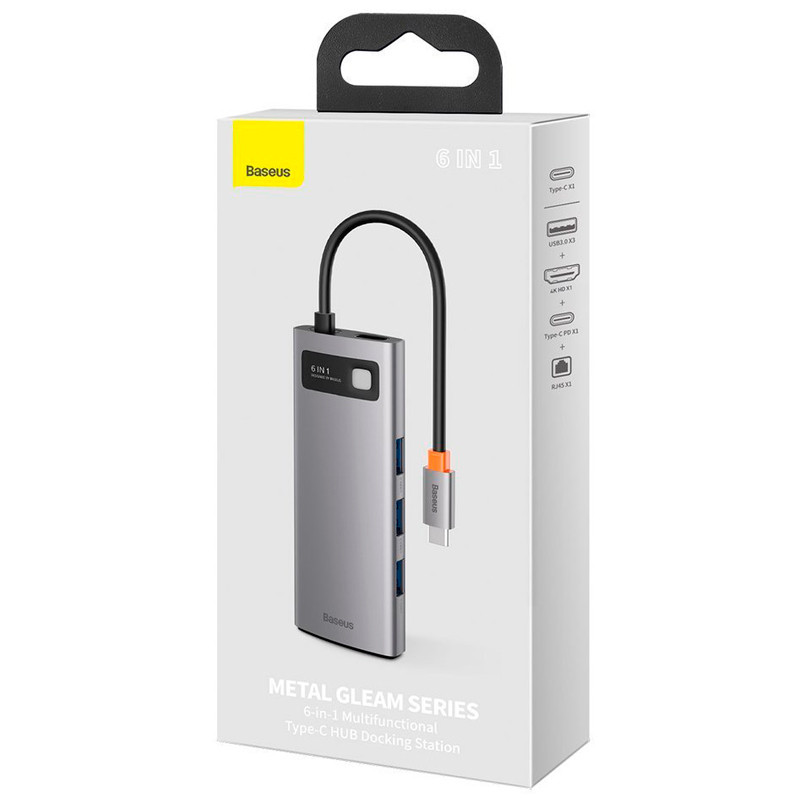 هاب 6 پورت Type-C باسئوس Metal Gleam Series CAHUB-CW0G