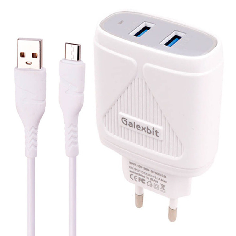 شارژر دیواری فست شارژ Galexbit GCH27 2Port 3.1A 15.5W + کابل میکرو یو اس بی