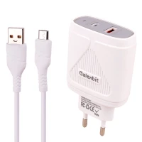 شارژر دیواری فست شارژ Galexbit GCH28 2Port 5.8A PD 20W + کابل میکرو یو اس بی