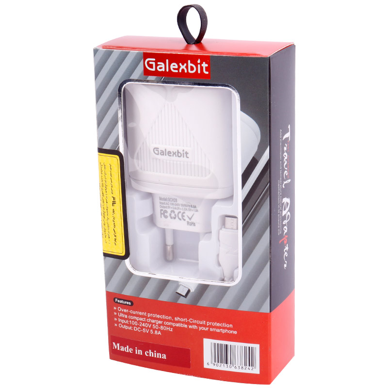 شارژر دیواری فست شارژ Galexbit GCH28 2Port 5.8A PD 20W + کابل میکرو یو اس بی