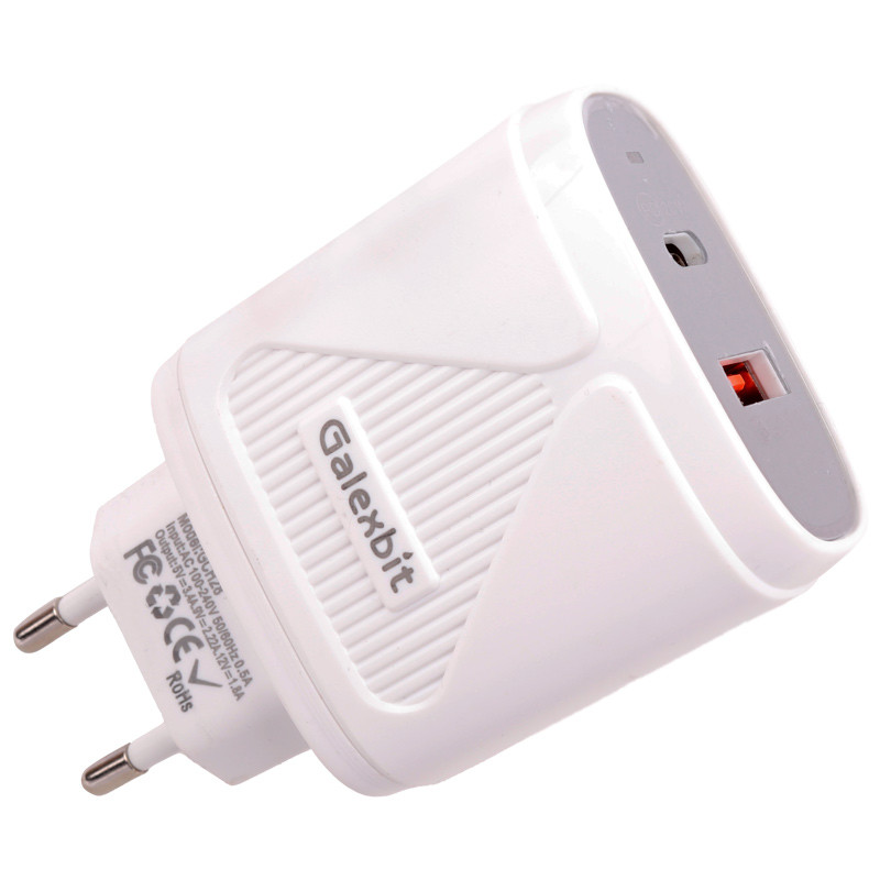 شارژر دیواری فست شارژ Galexbit GCH28 2Port 5.8A PD 20W + کابل میکرو یو اس بی