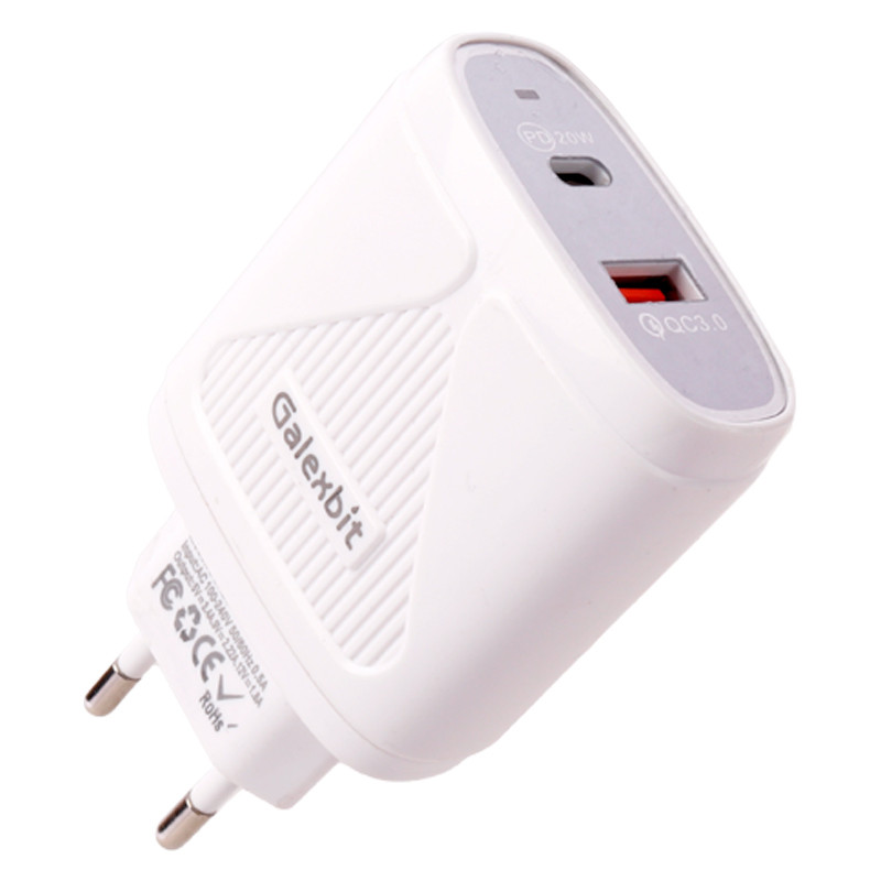 شارژر دیواری فست شارژ Galexbit GCH28 2Port 5.8A PD 20W + کابل میکرو یو اس بی
