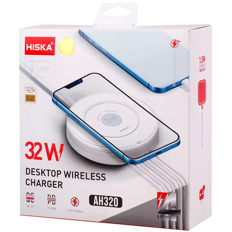 شارژر بی سیم فست شارژ 4 پورت Hiska AH320 QC3.0 PD 32W