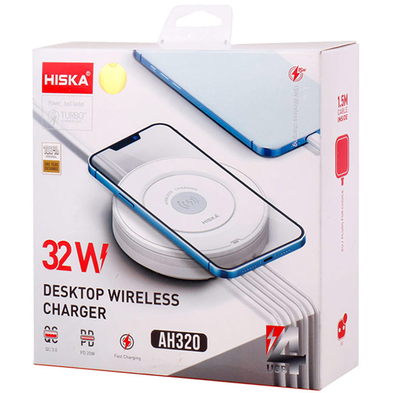 شارژر بی سیم فست شارژ 4 پورت Hiska AH320 QC3.0 PD 32W