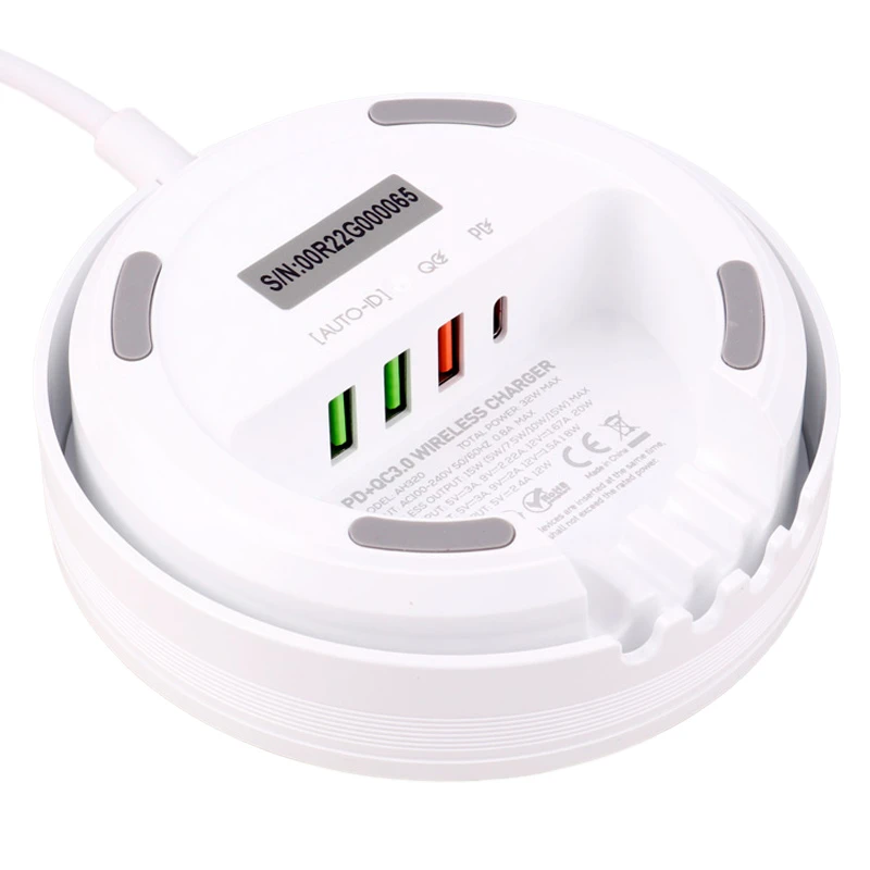 شارژر بی سیم فست شارژ 4 پورت Hiska AH320 QC3.0 PD 32W