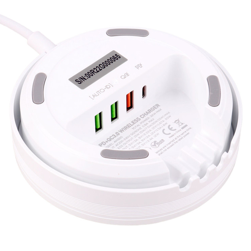شارژر بی سیم فست شارژ 4 پورت Hiska AH320 QC3.0 PD 32W