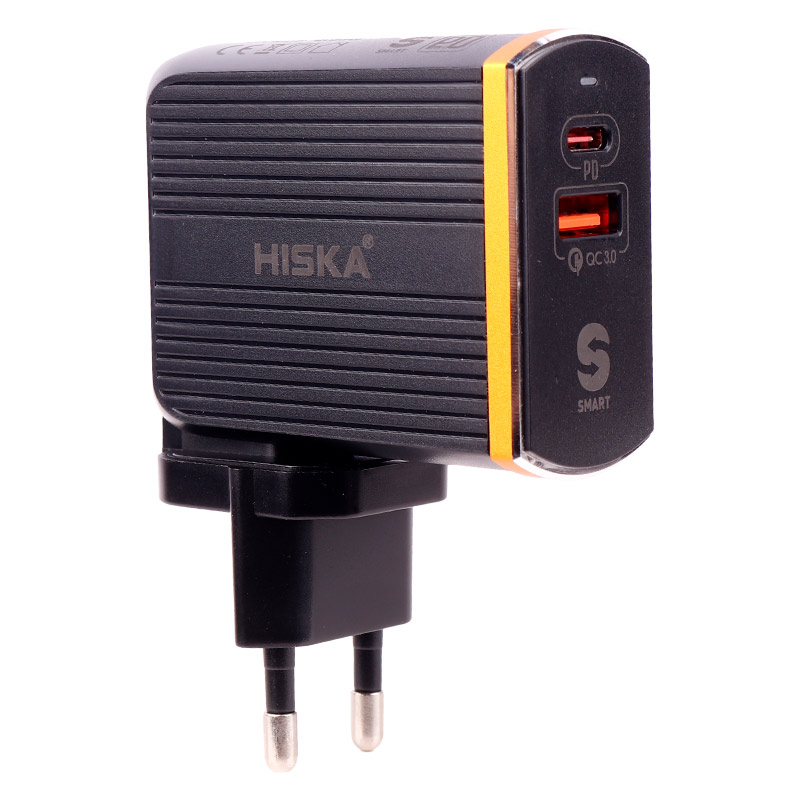 شارژر دیواری فست شارژ Hiska H-114PD 2Port QC3.0 PD 3A 38W Type-C + کابل تبدیل تایپ سی