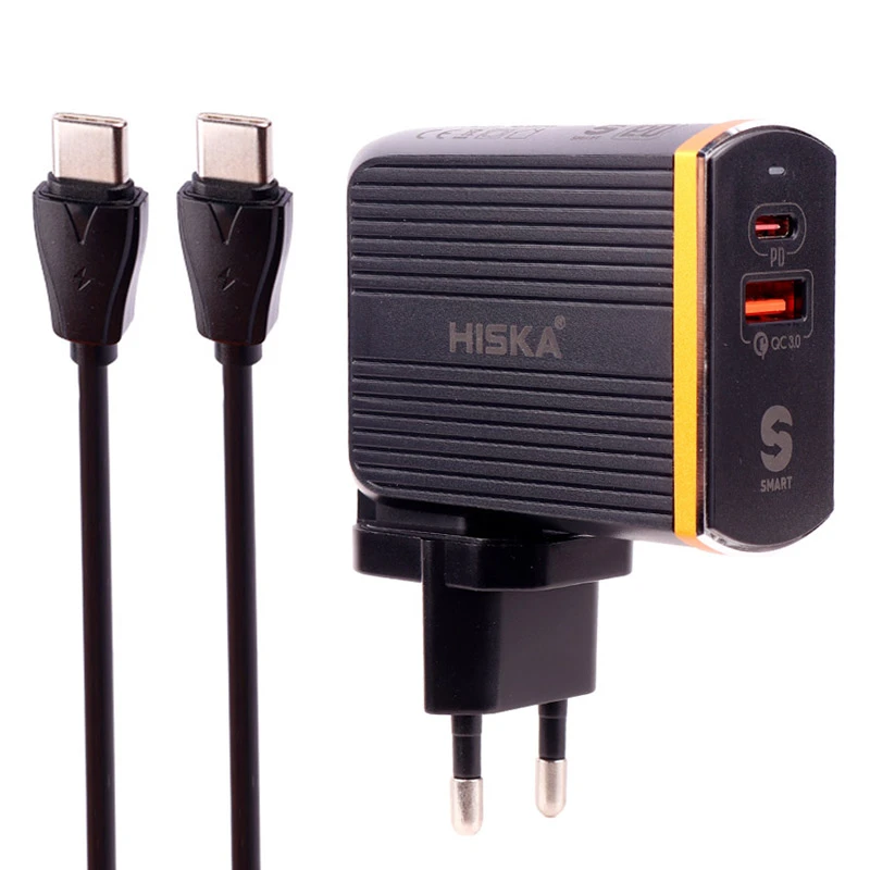 شارژر دیواری 38 وات هیسکا H-114PD QC3.0 PD 3A + کابل تبدیل تایپ سی