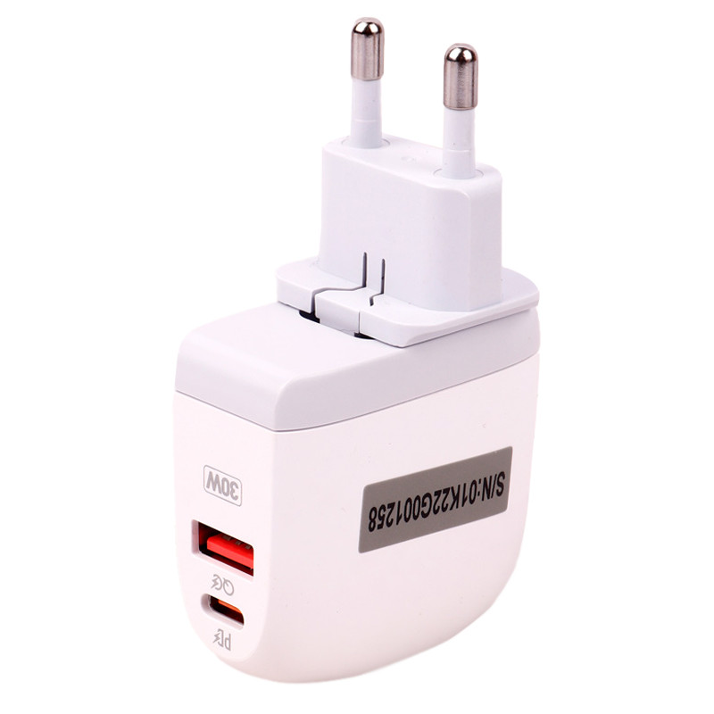 شارژر دیواری فست شارژ Hiska H-115PD 2Port QC3.0 PD 4.5A 30W Type-C + کابل تبدیل تایپ سی