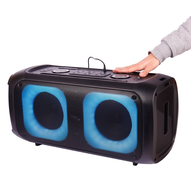اسپیکر چمدانی بلوتوثی رم و فلش خور Hiska Party Box 1008 + میکروفون و ریموت کنترل