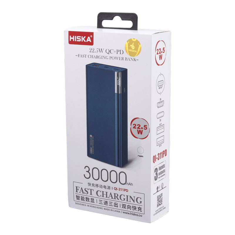 پاور بانک فست شارژ 30000 هیسکا Hiska QI-311PD QC PD 22.5W