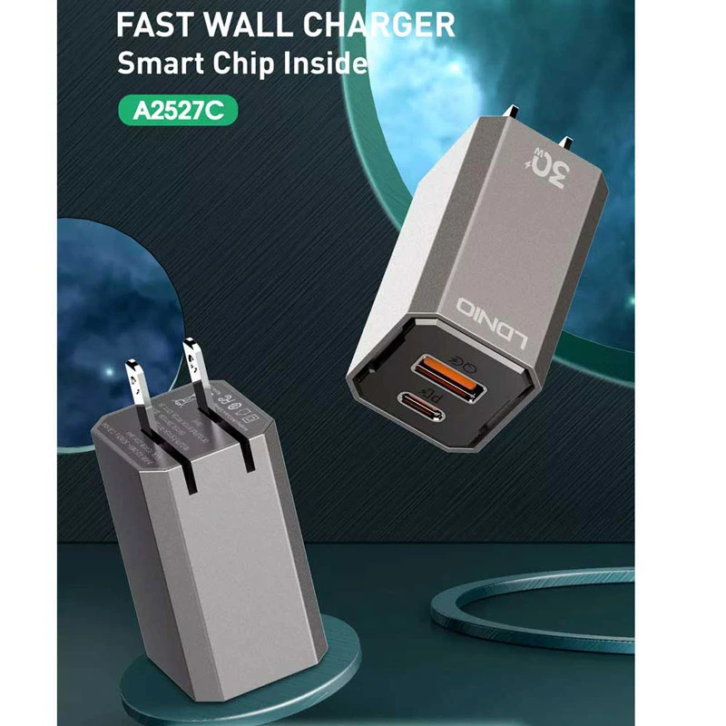 شارژر دیواری 30 وات الدینیو A2527C QC3.0 PD 3A + کابل تبدیل تایپ سی