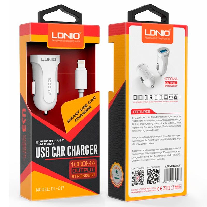 شارژر فندکی Ldnio DL-C17 1A 5W + کابل آیفونی