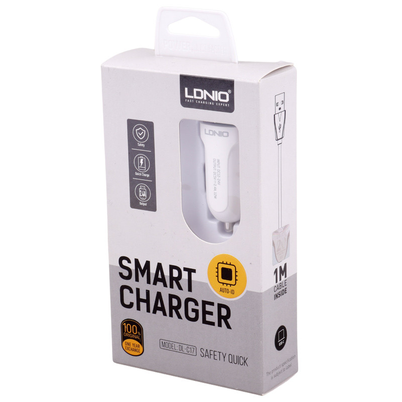 شارژر فندکی فست شارژ Ldnio DL-C17 2.4A 12W + کابل تایپ سی