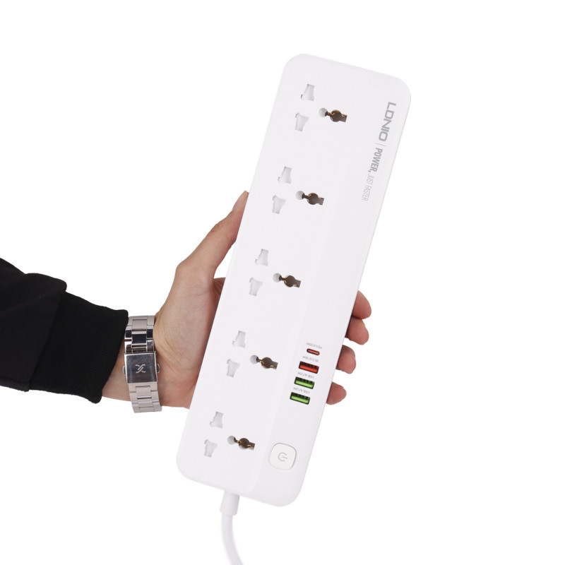 چند راهی 5 خانه برق الدینیو SC5415 با کابل 2 متری + شارژر USB و Type-C
