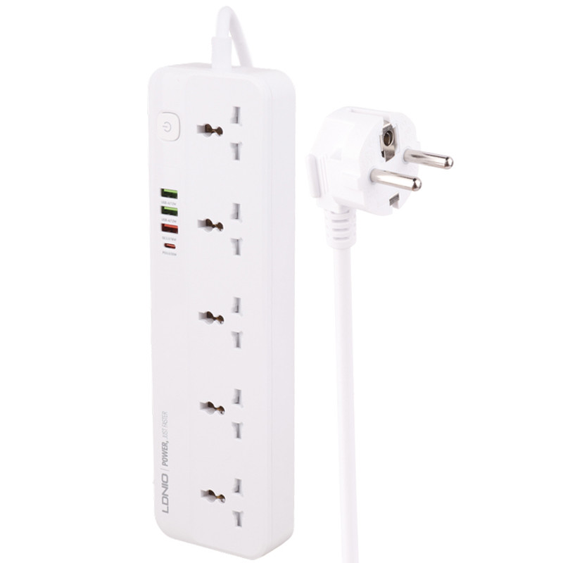 چند راهی 5 خانه برق الدینیو SC5415 با کابل 2 متری + شارژر USB و Type-C