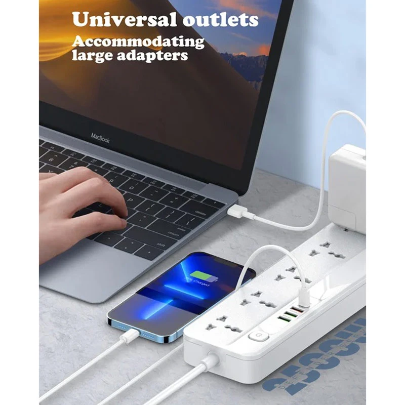 چند راهی 5 خانه الدینیو SC5415 با کابل 2 متری + شارژر USB و Type-C