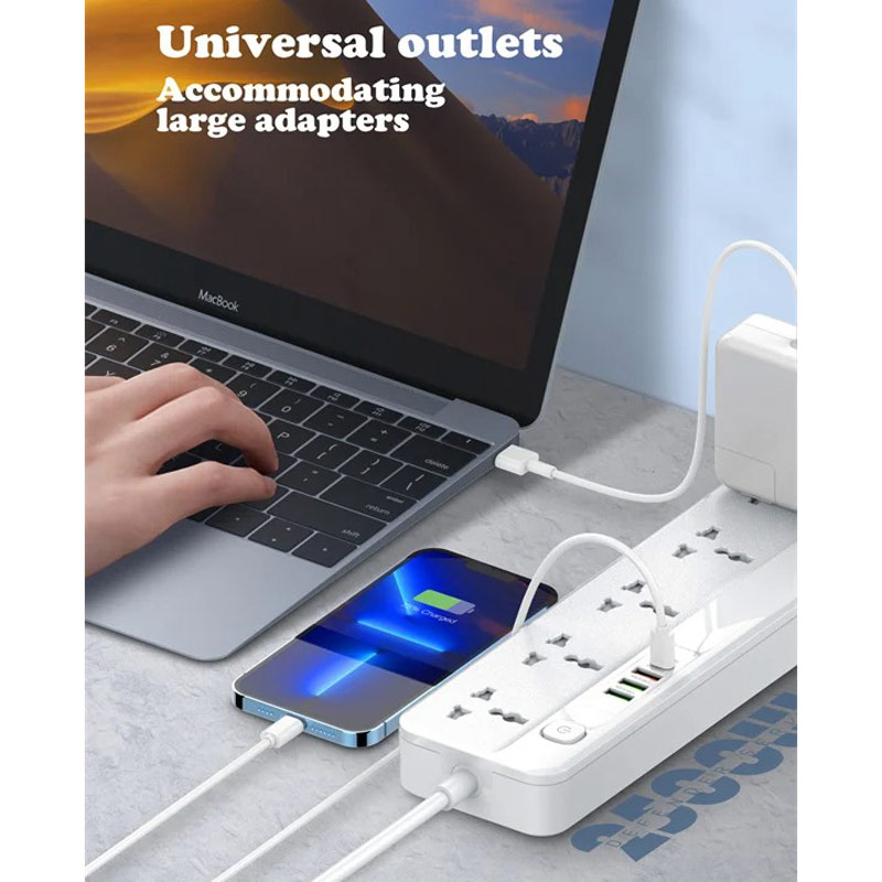 چند راهی 5 خانه برق الدینیو SC5415 با کابل 2 متری + شارژر USB و Type-C