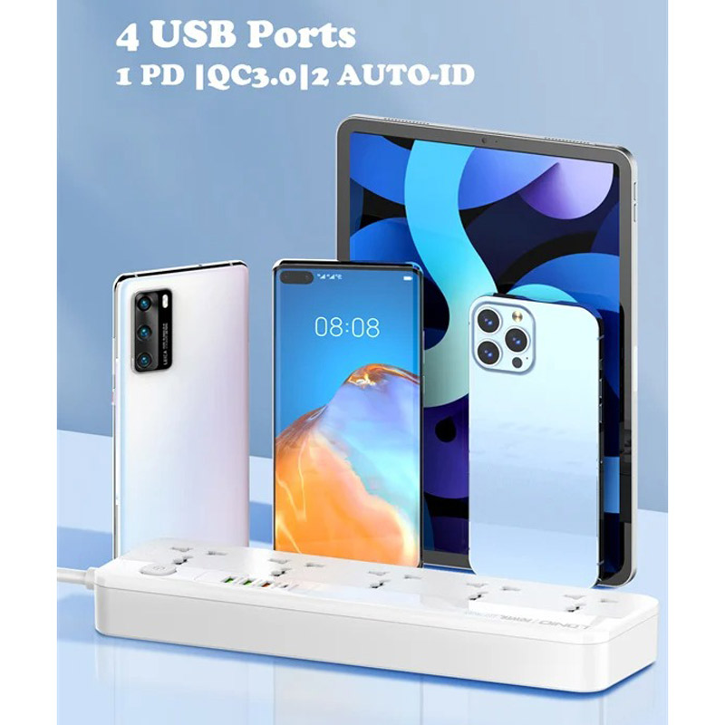چند راهی 5 خانه برق الدینیو SC5415 با کابل 2 متری + شارژر USB و Type-C