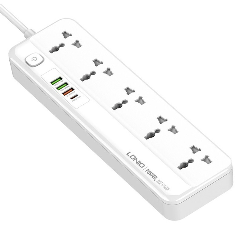 چند راهی 5 خانه برق الدینیو SC5415 با کابل 2 متری + شارژر USB و Type-C