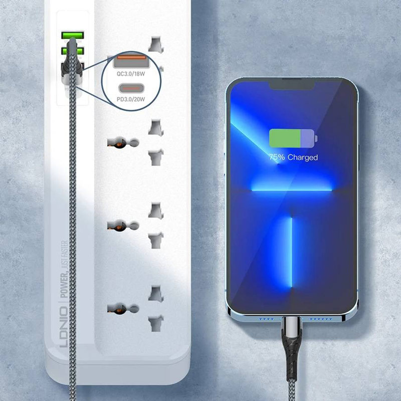 چند راهی 5 خانه برق الدینیو SC5415 با کابل 2 متری + شارژر USB و Type-C