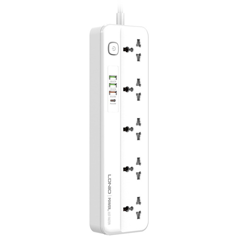 چند راهی 5 خانه برق الدینیو SC5415 با کابل 2 متری + شارژر USB و Type-C