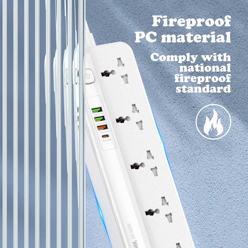 چند راهی 5 خانه برق الدینیو SC5415 با کابل 2 متری + شارژر USB و Type-C