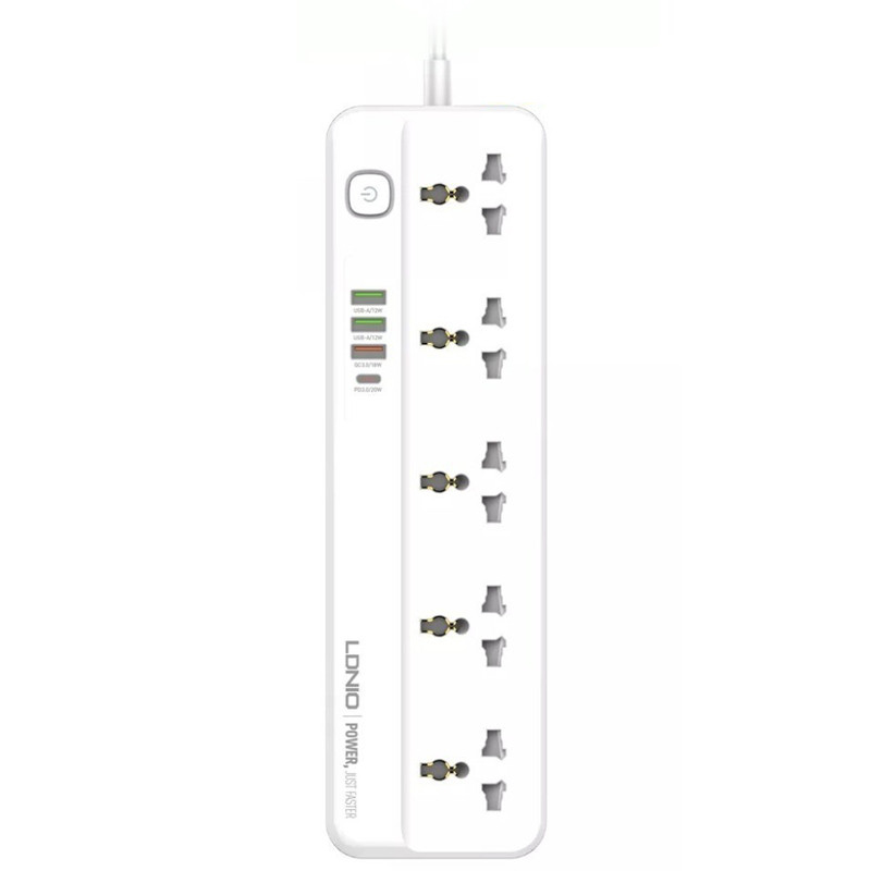 چند راهی 5 خانه برق الدینیو SC5415 با کابل 2 متری + شارژر USB و Type-C