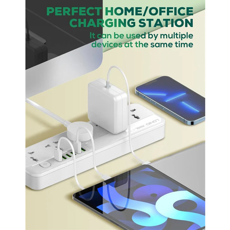 چند راهی 5 خانه برق ارت دار الدینیو SC5614 با کابل 2 متری + شارژر USB