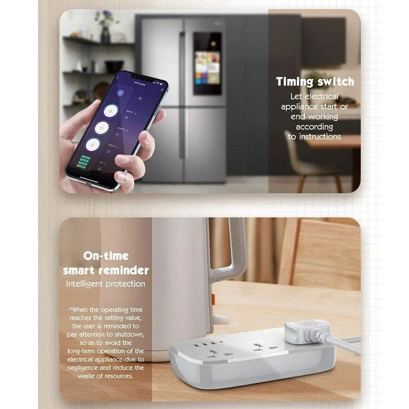 چند راهی 3 خانه ارت دار هوشمند الدینیو SCW3451 با کابل 2 متری + شارژر USB و Type-C
