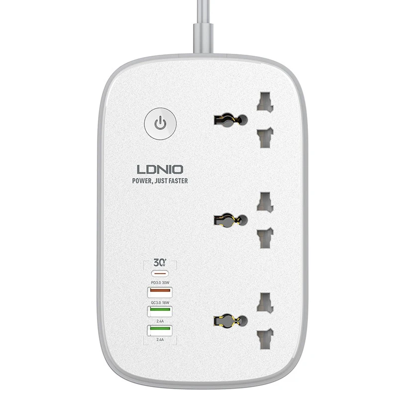 چند راهی 3 خانه ارت دار هوشمند الدینیو SCW3451 با کابل 2 متری + شارژر USB و Type-C