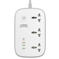 چند راهی 3 خانه برق ارت دار هوشمند الدینیو SCW3451 با کابل 2 متری + شارژر USB و Type-C