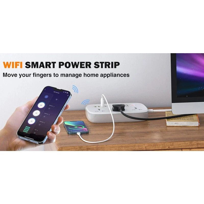 چند راهی 3 خانه ارت دار هوشمند الدینیو SCW3451 با کابل 2 متری + شارژر USB و Type-C