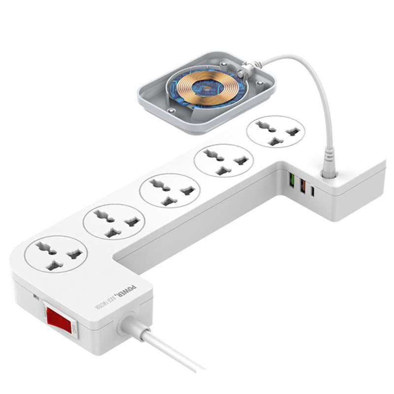 چند راهی برق و شارژر وایرلس الدینیو SCW5354 با کابل 2 متری + شارژر USB و Type-C