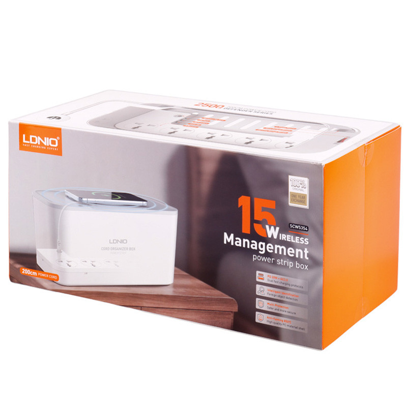 چند راهی برق و شارژر وایرلس الدینیو SCW5354 با کابل 2 متری + شارژر USB و Type-C