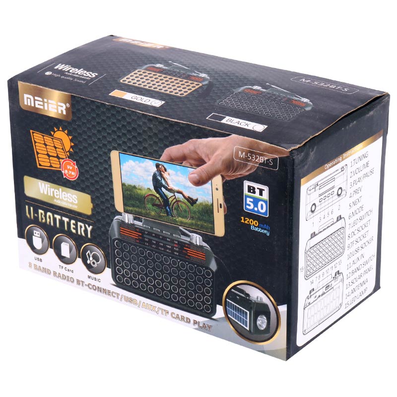 رادیو اسپیکر بلوتوثی رم و فلش خور خورشیدی Meier M-532BT-S