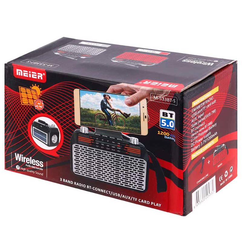 رادیو اسپیکر بلوتوثی رم و فلش خور خورشیدی Meier M-533BT-S