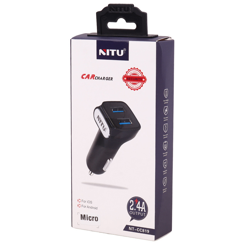 شارژر فندکی فست شارژ Nitu NT-CC819 2.4A 12W + کابل میکرو یو اس بی