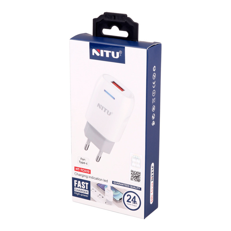 شارژر دیواری فست شارژ Nitu NT-TC033 2.4A 12W + کابل تایپ سی