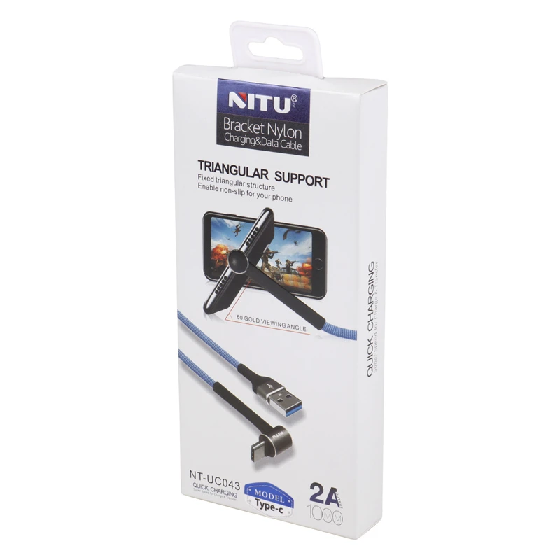 کابل تایپ سی فست شارژ 2 آمپر نیتو NT-UC043 یکسر L طول 1 متر